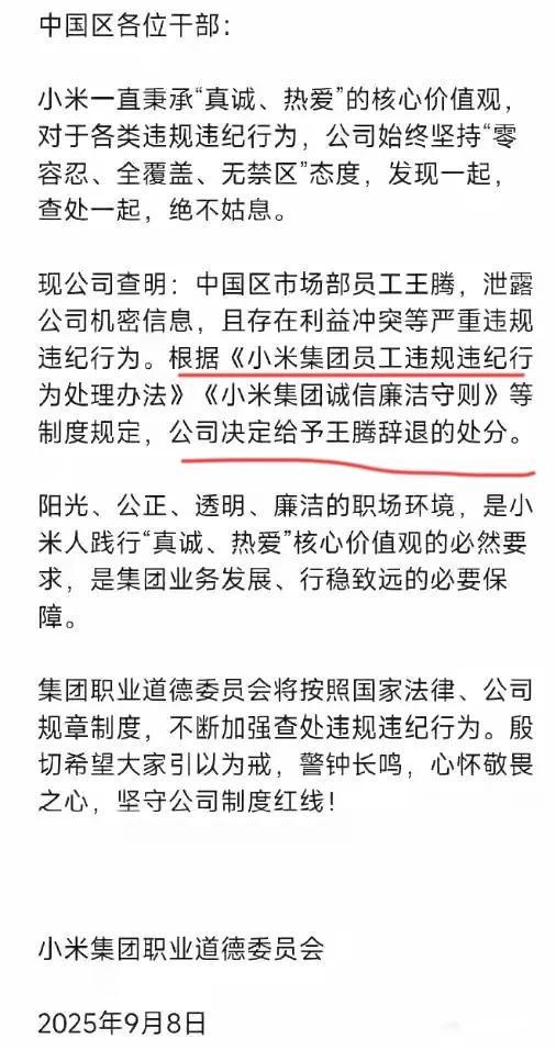 辞退泄露机密移交证物雷军拍板永不录用！爱游戏app网站手机版小米高管王腾被(图6)